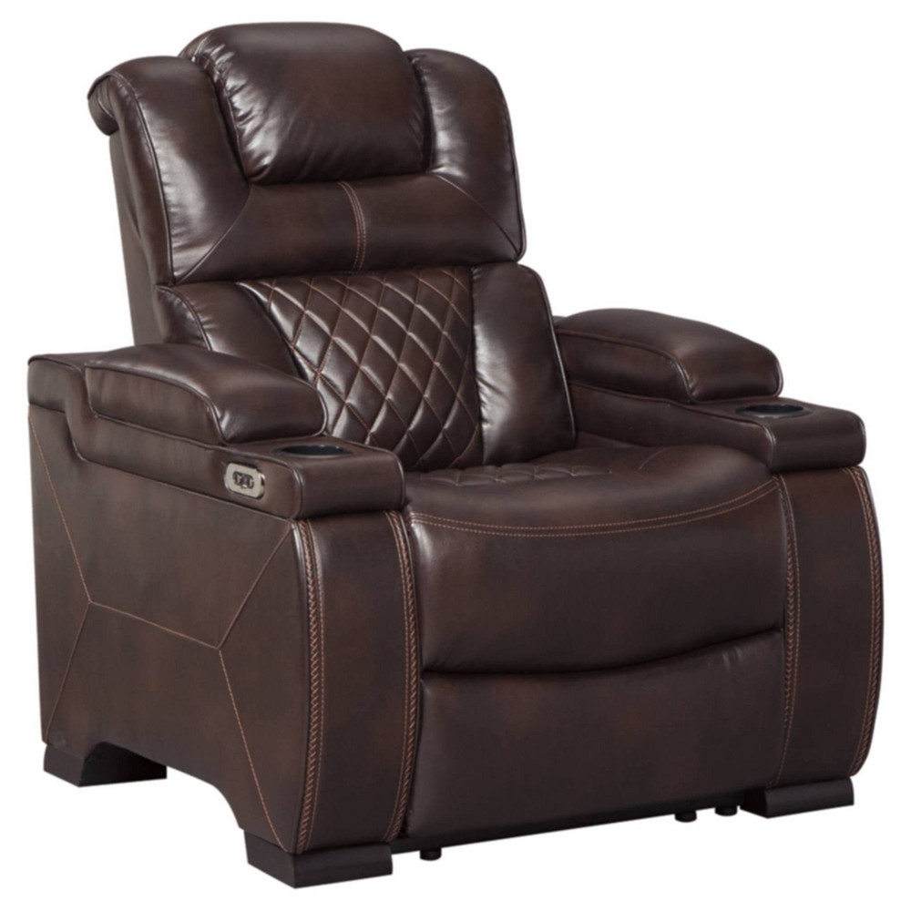 Photos - Chair Warnerton Power Recliner with Adjustable Headrest Chocolate - Signature De