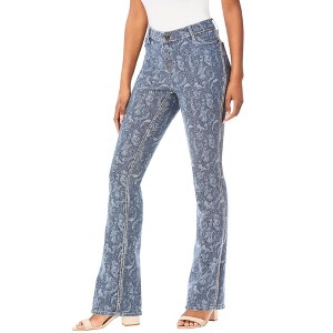 Roaman's Women's Plus Size Reversible Printed Bootcut Jean - 1 of 4