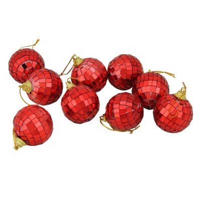 Northlight 9ct Mirrored Glass Disco Ball Christmas Ornament Set 1.5" - Red