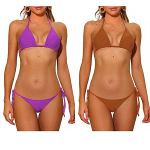 INSPIRE CHIC Women's Halter Tie Side Low Waist Triangle Bottom Basic Bikini Sets 2 Sets - 1 of 4
