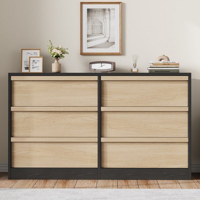 Garvee 6 Drawer Dresser for Bedroom, Black Double Dresser Organizer with Concave Handles, Wooden Chest of Drawers for Bedroom, Living Room, Nursery