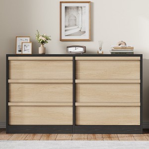 Garvee 6 Drawer Dresser for Bedroom, Black Double Dresser Organizer with Concave Handles, Wooden Chest of Drawers for Bedroom, Living Room, Nursery - 1 of 4
