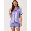 cheibear Women's Silky Satin Button Down Shirt with Shorts Sleepwear Pajama Sets - 2 of 4
