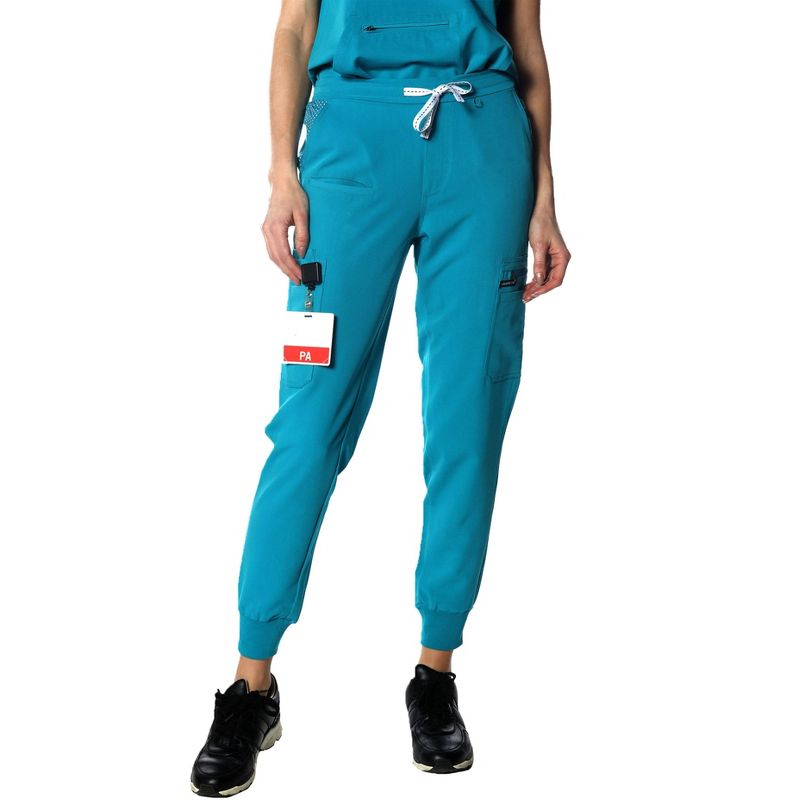 Members Only Women's Jogger Cargo Scrub Pants With 2X1 Rib Bottom Leg (Printed Waist Pocket Bags), 1 of 6