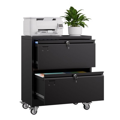 AOBABO 2 Drawer Wide File Cabinet with Wheels, Lockable Metal Filing Cabinet for Home Office, Legal/Letter Size,Required Assembled