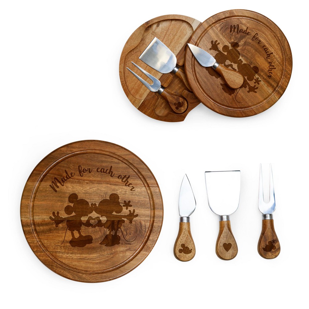 Disney Mickey &amp; Minnie Mouse Acacia Brie Cheese Board with Tool Set by Picnic Time