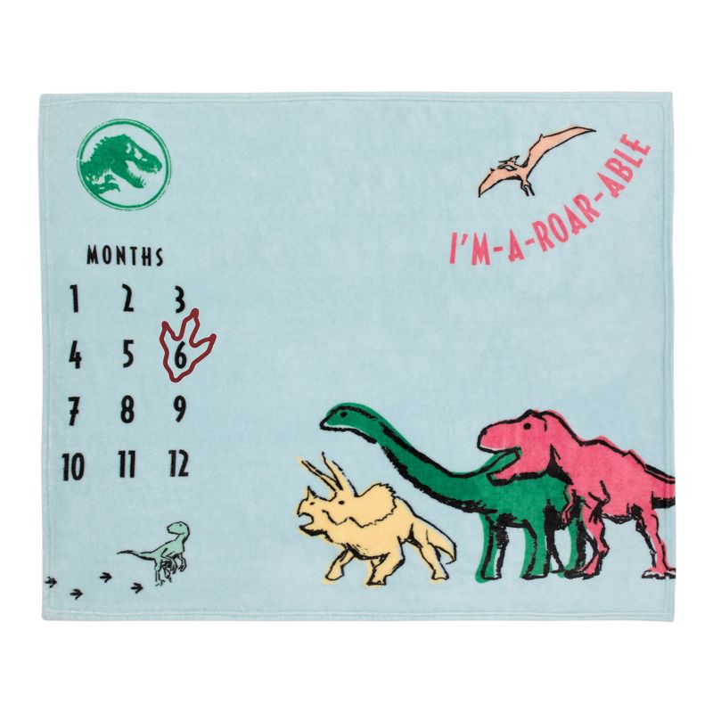 Welcome to the Universe Baby Jurassic World Blue, Green, Orange and Yellow I'm-a-Roar-able Dinosaur Super Soft Milestone Baby Blanket, 2 of 7