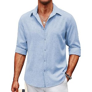COOFANDY Men's Casual Button Down Shirt Long Sleeve Untucked Chambray Shirt Wrinkle Free Dress Shirts - 1 of 4