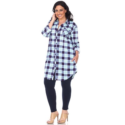 Women's Plus Size Piper Stretchy Plaid Tunic with Pockets - White Mark