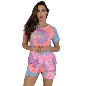 Just Love Womens Tie Dye Rainbow Shorts Set  Vibrant, Comfy Short Sleeve Sleepwear - 1 of 3