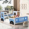 CAVINAS Twin/Full Size Platform Bed with Wheels and Guardrails,Car-Shaped Bed Frame,Box Spring Not Required,Assembly Required,Blue/White - 2 of 4