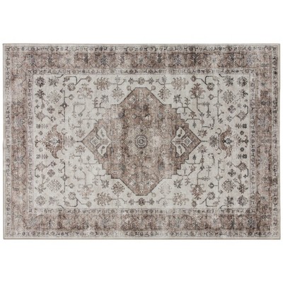 4x6 Area Rug, Vintage Machine Washable Rug, Non-Slip Floor Carpet for Living Room, Bedroom, Dining Room, Tan
