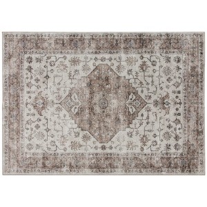 4x6 Area Rug, Vintage Machine Washable Rug, Non-Slip Floor Carpet for Living Room, Bedroom, Dining Room, Tan - 1 of 4