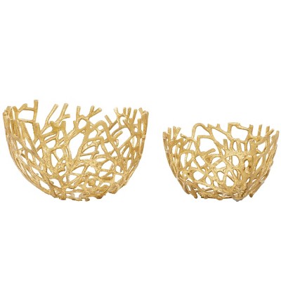 Set of 2 Round Coastal Aluminum Vine Bowls Gold - Olivia & May