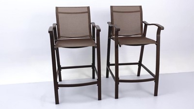 Beige Aluminum Outdoor Counter Height Bar Stools Set of 2