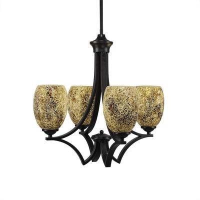 Toltec Lighting Zilo 4 - Light Chandelier in  Matte Black with 5" Gold Fusion Shade