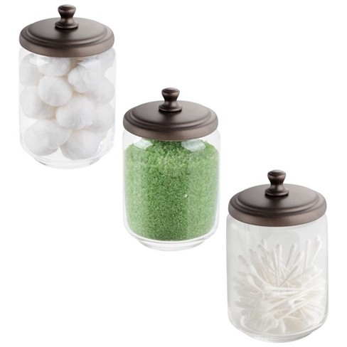 Mdesign Small Round Glass Apothecary Storage Canister Jars, 3 Pack,  Clear/bronze : Target