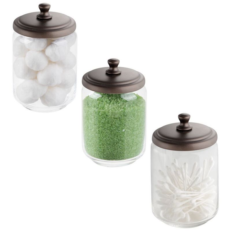mDesign Small Round Glass Apothecary Storage Canister Jars, 3 Pack, 1 of 10