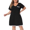 Agnes Orinda Women's Plus Size Lace Trim V Neck Short Sleeve Chest Pocket Nightgown - 2 of 4