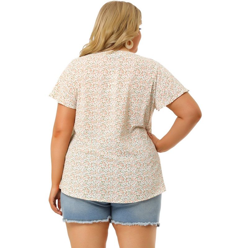 Agnes Orinda Women's Plus Size Floral Flare Short Sleeve Chiffon Button Down Shirts, 5 of 7