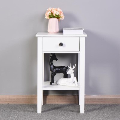 ORRD White Floor-Standing Bathroom Storage Table with Drawer, Farmhouse Nightstand for Bedroom Living Room, 25.6" Tall Accent Table with Shelf