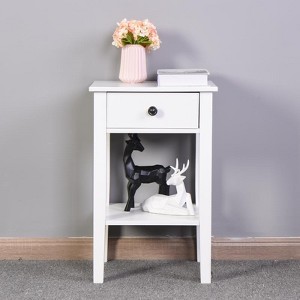 ORRD White Floor-Standing Bathroom Storage Table with Drawer, Farmhouse Nightstand for Bedroom Living Room, 25.6" Tall Accent Table with Shelf - 1 of 4