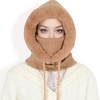 Anna-Kaci Women's Faux Fur Lined Knit Hooded Scarf with Adjustable Drawstring and Full Coverage for Winter Warmth - Khaki - 3 of 4