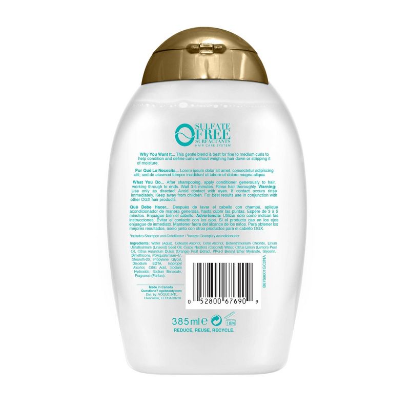 OGX Lightweight + Coconut Fine Curls Conditioner, Lightweight, Coconut Water Conditioner -  13 fl oz, 3 of 8