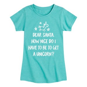 Girls' - Instant Message - Dear Santa Get a Unicorn Fitted Short Sleeve Graphic T-Shirt - 1 of 4