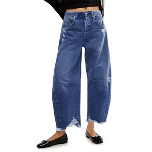 Imily Bela Womens Baggy Barrel Jeans Cropped Boyfriend Wide Leg Raw Hem Denim Pants - 1 of 4