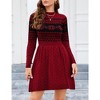 Women Long Sleeve Knitted Crewneck High Waist A-Line Cute Mini Sweater Dress Ugly Wine Red XXL - 2 of 4