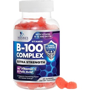 Super B Complex Gummy with Vitamin C & Folic Acid, Extra Strength Vitamin B Gummies Supplement with Niacin, B6, Folic Acid, B12, Biotin - 60 Gummies - 1 of 4
