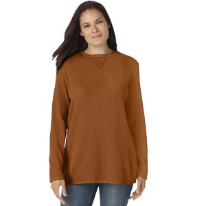 Woman Within Plus Size Waffle Thermal Sweatshirt - 1 of 4