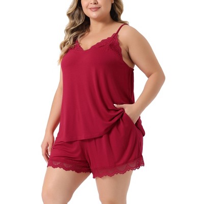 Agnes Orinda Women's Plus Size Satin Cross Camisole Ruffle Trim Elastic  Waist Shorts Sleepwear Pajamas Set : Target