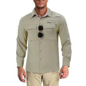 Clearlove Men's UPF 50+ Sun Protection Fishing Shirt Long Sleeve Button Down Travel Work Shirt with Pockets Quick Dry - 1 of 4