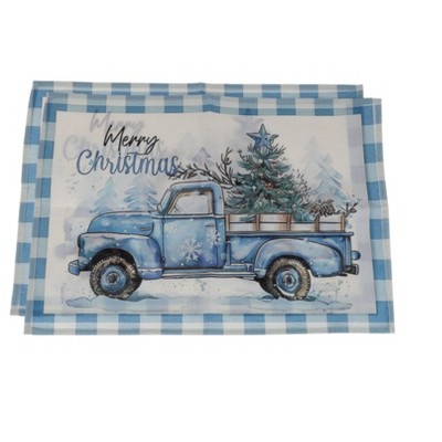 Unique Bargains Christmas Place Mats Flax Light Blue White 11.8"x17.7" 2 Pcs