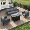 LayinSun 4 Piece Outdoor Furniture Set with Fire Pit Table, Modern Rope Woven Patio Conversation Sofa Set with Olefin - 2 of 4