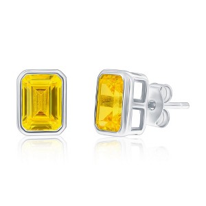 Bella Silver Sterling Silver, Birthstone Rectangle CZ Studs - 1 of 3