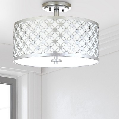 Contemporary 16'' Silver Drum Flush Mount Ceiling Lamp