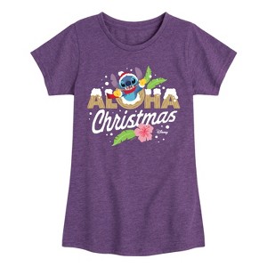 Girls' - Lilo and Stitch - Aloha Christmas Fitted Short Sleeve Graphic T-Shirt - 1 of 4