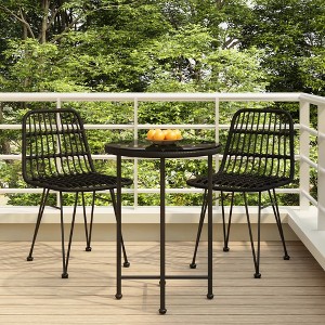 vidaXL 3 Piece Patio Dining Set Black Poly Rattan - 1 of 4