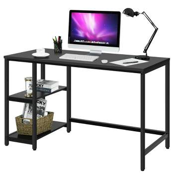 Costway 47'' Computer Desk Office Study Table Workstation Home w/ Adjustable Shelf Rustic Black/Coffee/Brown