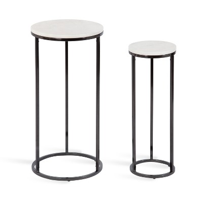 White Marble and Gunmetal Round Nesting Tables Set