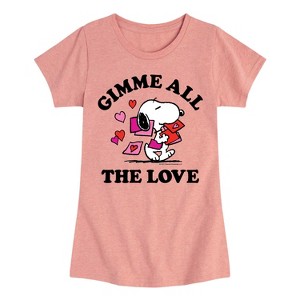 Girls' - Peanuts - Gimme All The Love Fitted Short Sleeve Graphic T-Shirt - 1 of 4