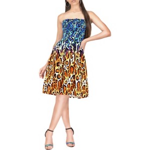 HAPPY BAY Women's Halter Smocked Flowy Beach Dress Tube Top Strapless Dresses One Size Gold Leopard - 1 of 3