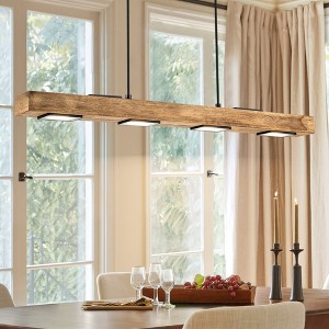 Rennnsan Teralin 31"-47" W 6-8 -Light Wood LED Mid-Century Linear Kitchen Island Pendant in Black - 1 of 4