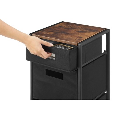Whitmor Black and Brown Rolling 3-Drawer Storage Cart
