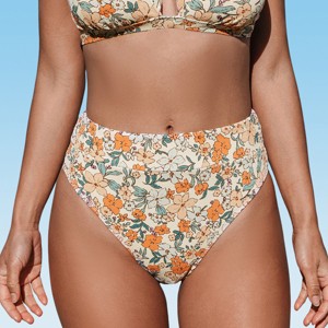 Women's Swimwear Ditsy Floral Banded High-Rise Cheeky Bikini Bottom - Cupshe - 1 of 4