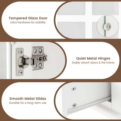 White Adjustable Wood Bookcase Cabinet with Glass Doors