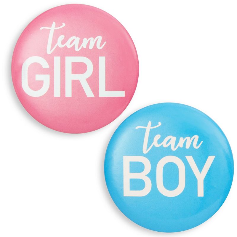 Blue Panda Blue and Pink Team Boy Team Girl Pins, Gender Reveal Buttons for Party Supplies (2.25 In, 24 Pack), 1 of 8
